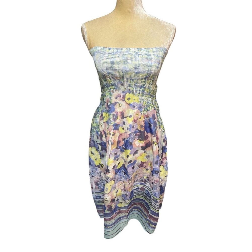 Anthropologie Lapis Blue Floral Smocked Convertible Dress/Maxi Skirt One Size